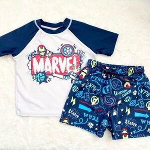 Marvel Toddler Swim Rashguard Set - Blue and White 2T